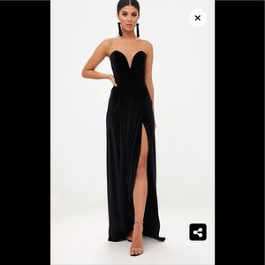 Black Velvet Draped Wrap Detail Bandeau Maxi Dress